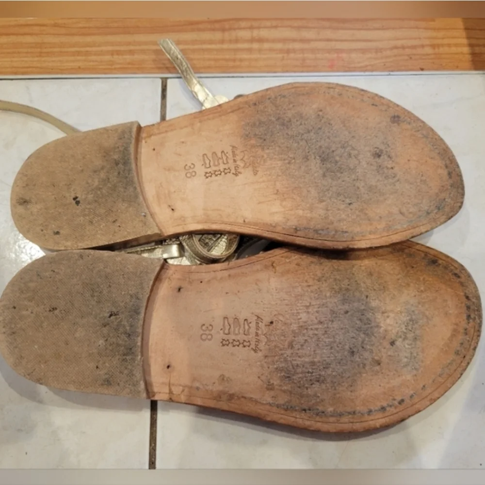Capritouch Gold Leather Sandals Gladiator Flats Sz.7